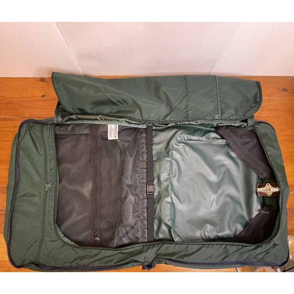 Lands‎ End Lighthouse Vintage Greeen & Blue Nylon Garment Bag Travel USA-Made